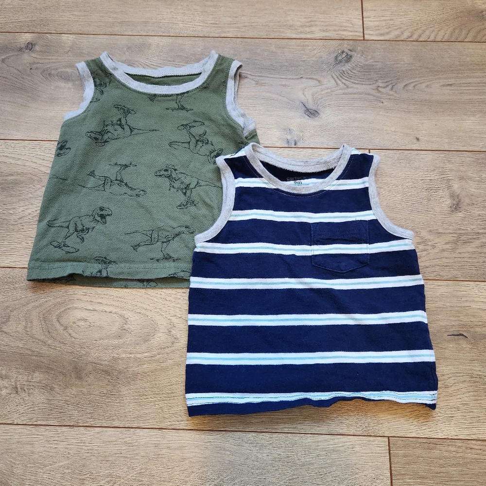 9m Dinosaur and Striped Tank Tops